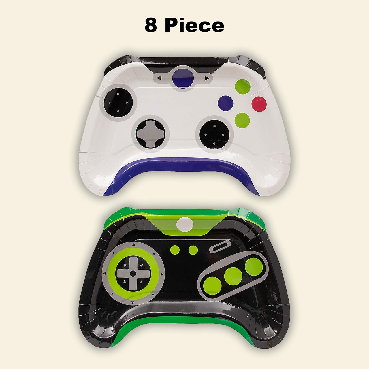 8 Count Gamer Controller Paper Plates for Birthday Party Tableware 11.5 x 8.25 Inch